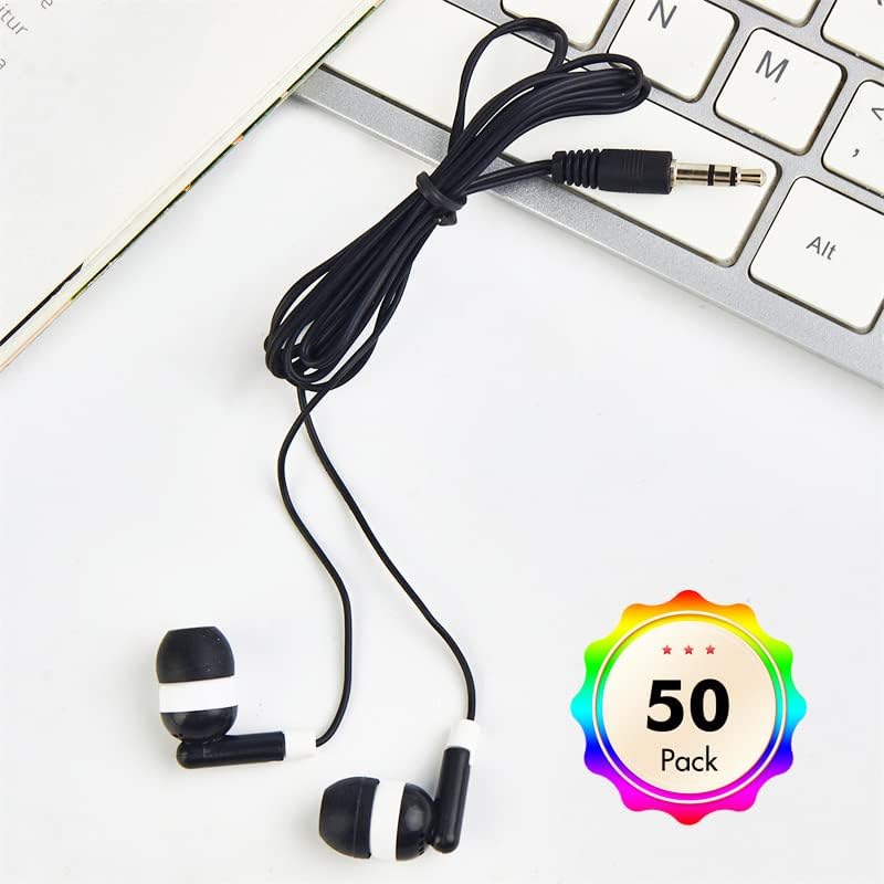 50 Pack MP3 CN-Outlet Wholesale Bulk Earbuds Headphones for iPhone, Android, Player - Black