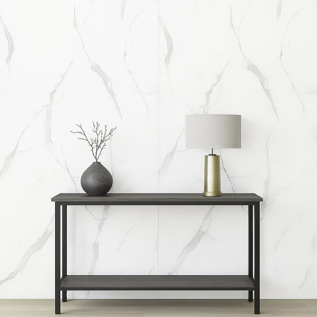 Dundee Deco Faux Marble Wall Panels - 2 ft X 4 ft - Glossy, Waterproof Indoor Wall Cladding - White, Grey Veins - Set of 4 - Covers 31 sq ft
