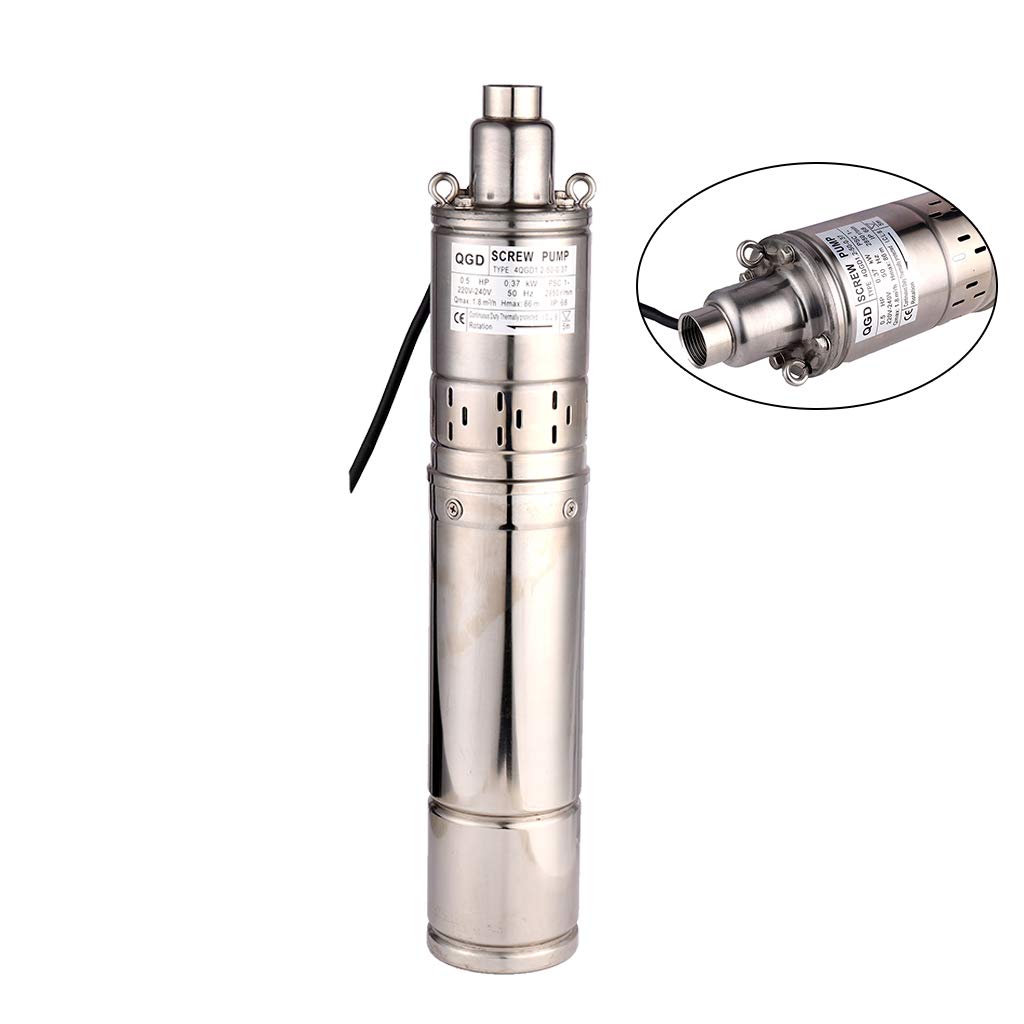 SHYLIYU 1/2HP Stainless Steel 4" OD Pipe Submersible Bore Pump 1inch Outlet Water Pump 86M Head Deep Well Pump Screw Submersible Water Pump for Industrial and Home Use, 220V/50Hz