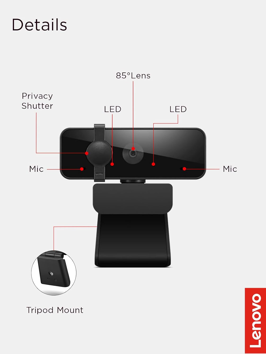 2, 1080p, 85 30 Lenovo Essential FHD Webcam Gen Full HD, Dual Microphones, Degree FOV, fps, USB-A Connection, Bulit