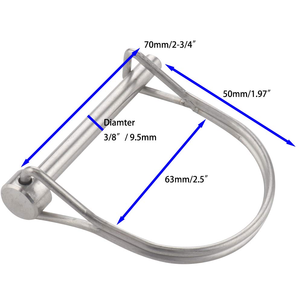 2 Pcs Safety Coupler Pin 3/8" x 2-3/4"(9.5mm x 70mm), 316 Stainless Steel Heavy Duty Shaft Locking Pins