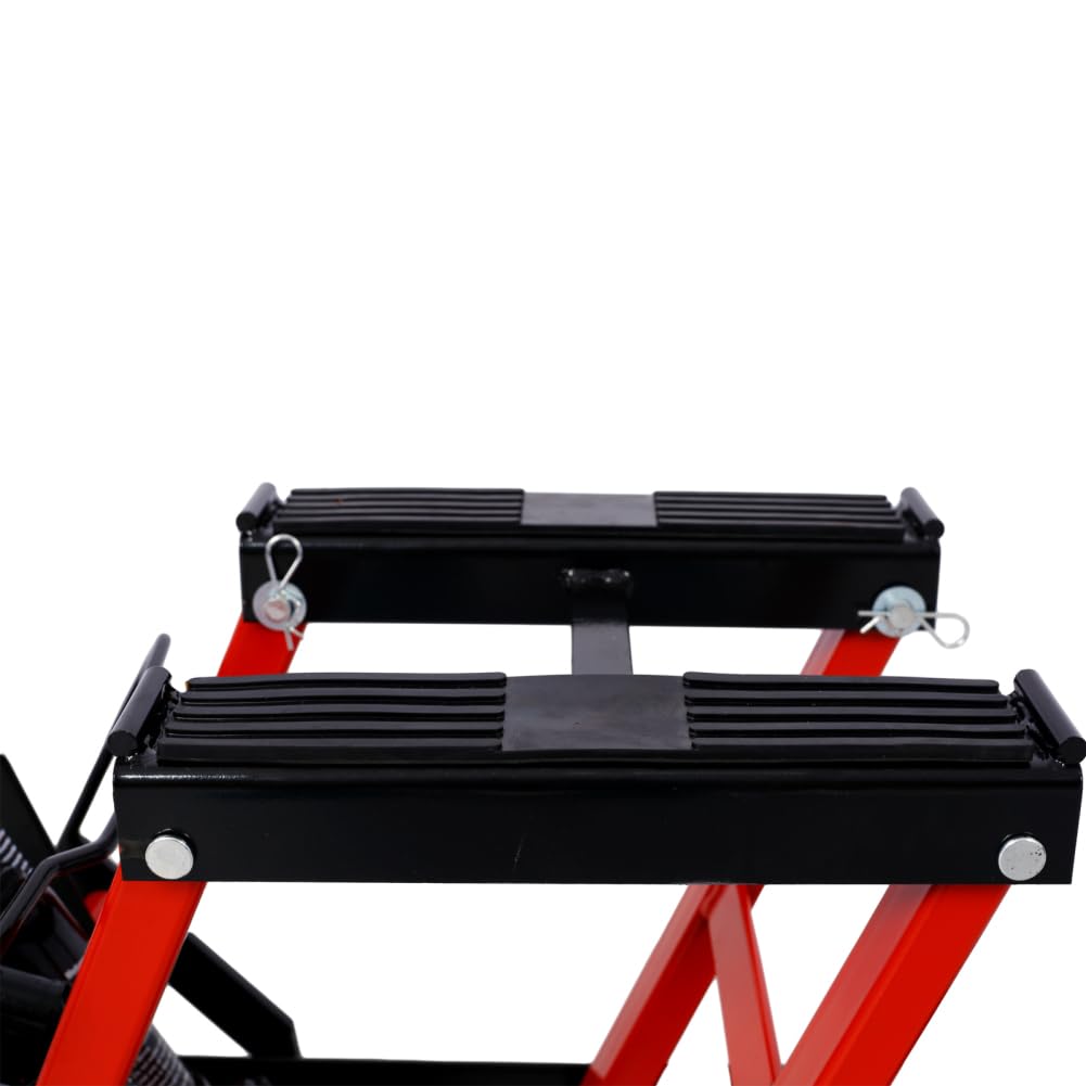 Hydraulic Motorcycle Lift Jack, 1500 LBS Capacity Scissor Lift Jack, Portable Motorcycle Lift Table with 4 Wheels, Hydraulic Foot-Operated H-oist Stand for Motorcycle UTV Black+Red One Size