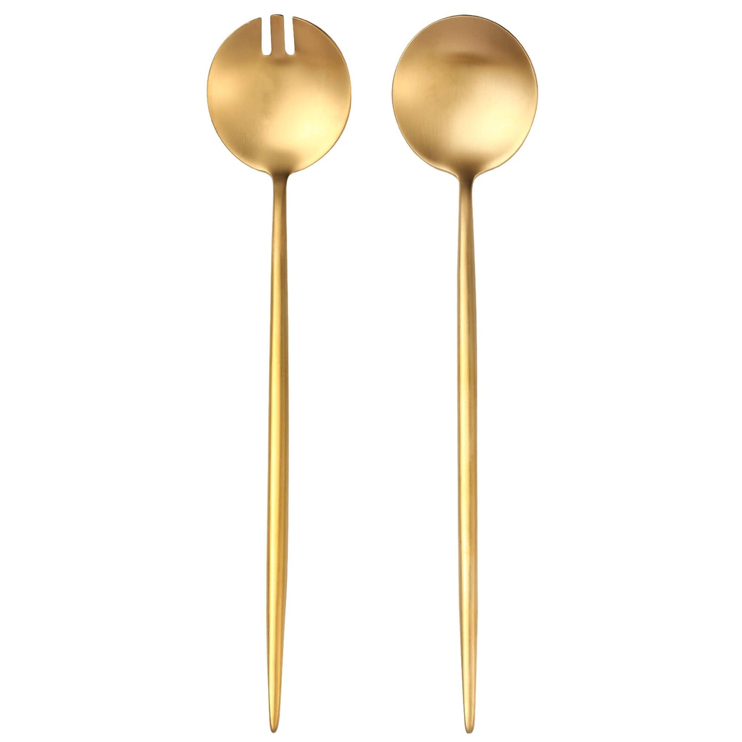 Lemeya Gold Salad Serving Utensils,Serving Spoons Stainless Steel,2Pcs Long Handle Salad Servers 11.42 Inch,Salad Utensils for Serving,Matte Finish,Dishwasher Safe