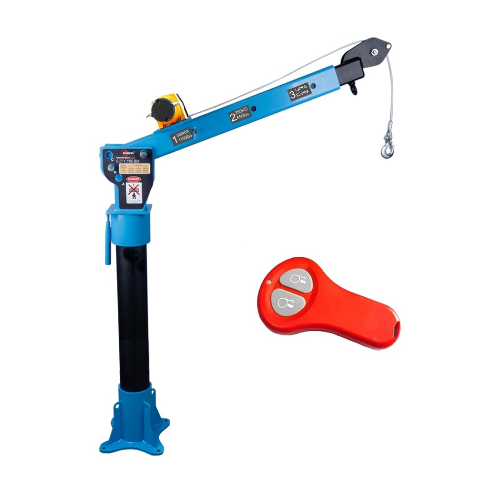 Pismire 1100lb Folding Truck Jib Crane with 3500lb 12V Electric Winch - 360° Swivel, Dual Remote (Infrared + Wired), Painted Steel for Pickup Trucks，Blue