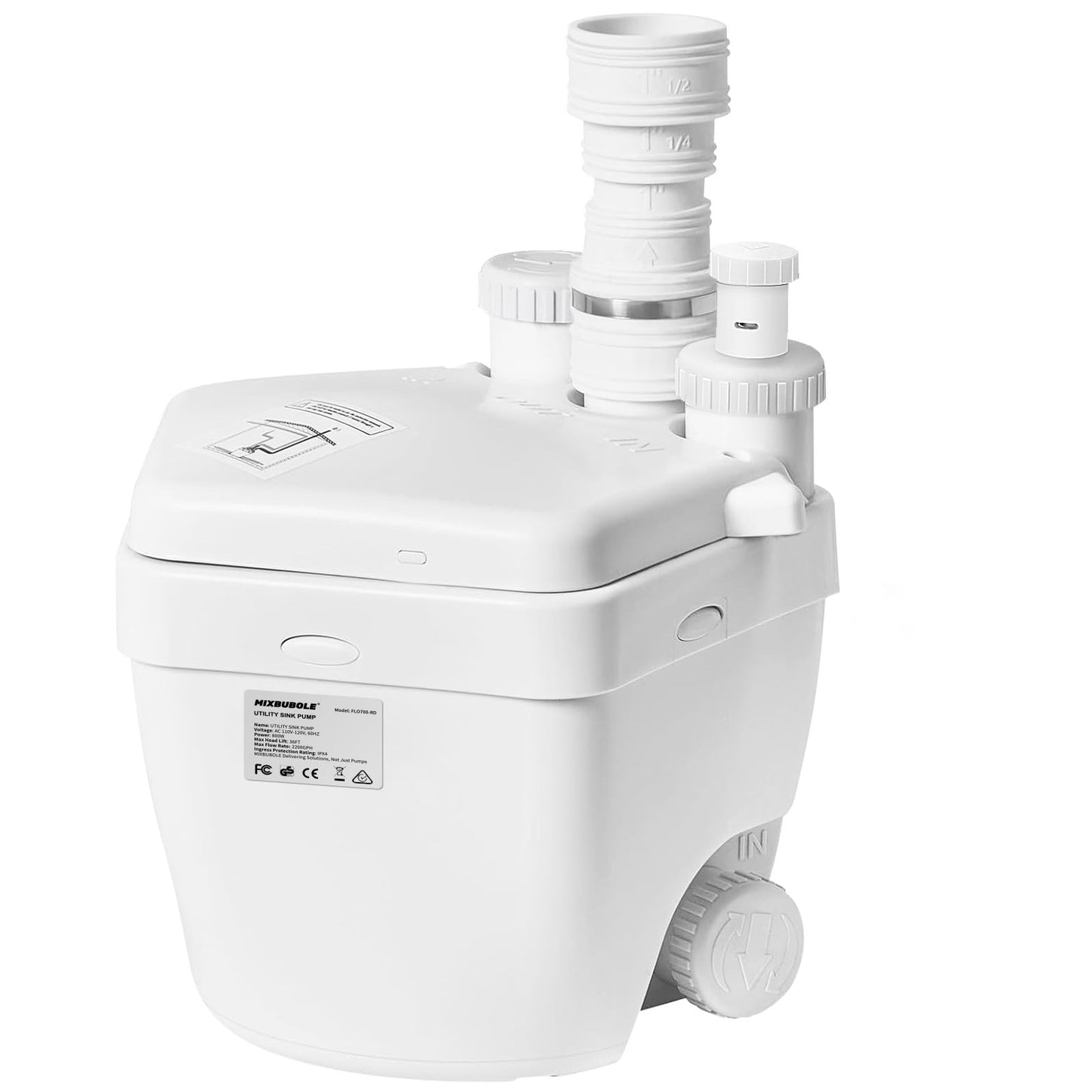 Upgraded 1 HP Utility Sink Pump with PCB Function Upflush to 36FT 2200GPH Under Sink Pump with 3 Water Inlets 1 Outlets Macerating Toilet System for Sink Shower Wash Bin Urinal Kitchen Basement