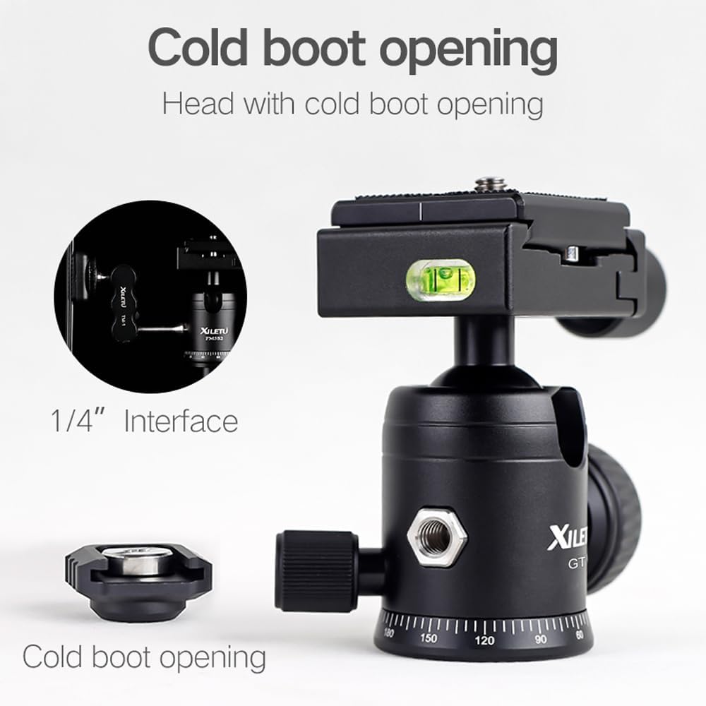 XILETU 360 1/4" 3/8" Tripod Ball Head Panoramic Metal with Arca Type Quick Release Plate, Screw Thread Mount, Tripod