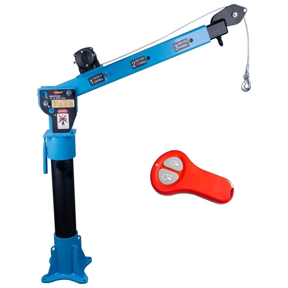 Pismire 1T/2200lb Folding Truck-Mounted Bed Crane - 5000lb 12V Electric Winch, 360° Swivel, Quick Removal Design, Painted Steel for Pickups，Blue
