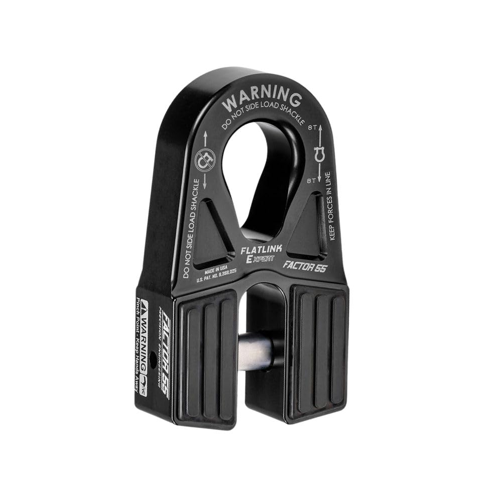 Factor 55 00080-04 Flatlink E (Expert) Replaces Conventional Winch Hook with a Stronger Shackle/D Ring Mount Maximum Load 16,000 lb Ultimate Failure Greater Than 40,000 lb – Black