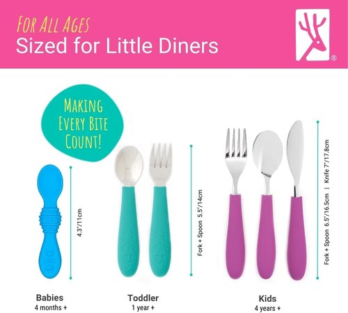 Elk and Friends Kids Silverware Set - Safe Silicone Handle Toddler Utensils | 6-Piece Stainless Steel Flatware