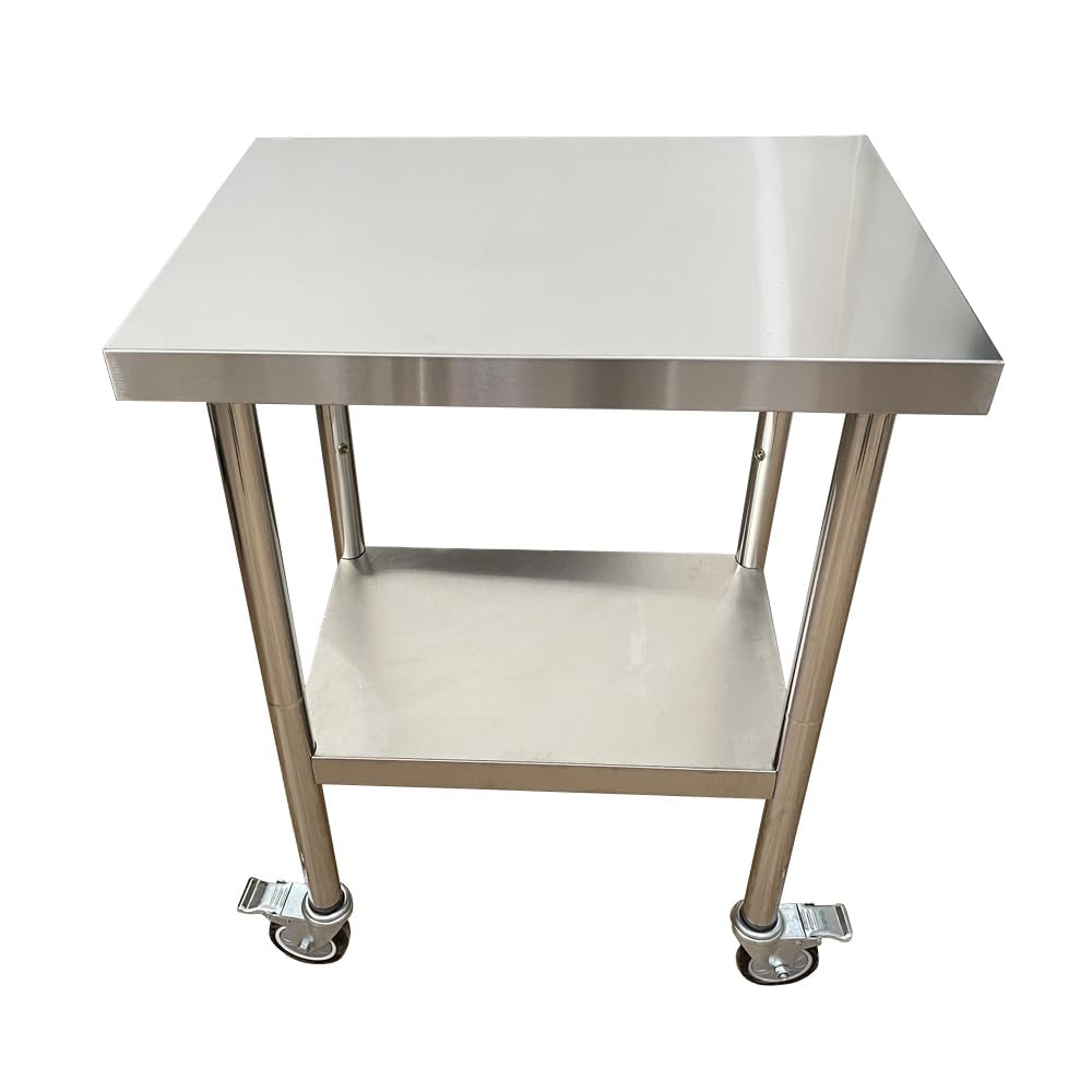 Fierywater Commercial Worktables for Prep 24 x 18 Inches with Caster Wheels,Commercial Heavy Duty Stainless Steel Table with Undershelf for Home,Hotel Kitchen and Restaurant