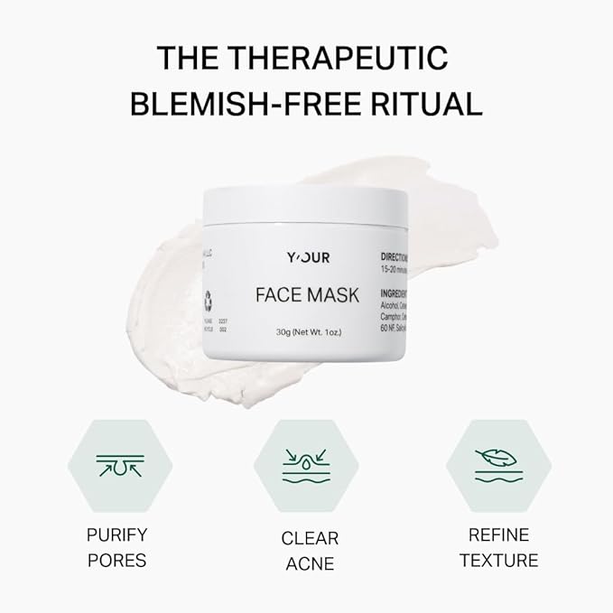 Y?™OUR Purifying Detox Face Mask: Blackhead, Whitehead & Pore Remover; Anti-Acne & Pimple Care; Cleansing & Exfoliating for Hydrating & Glowing Skin; With Salicylic Acid & Bentonite Clay. Made in USA