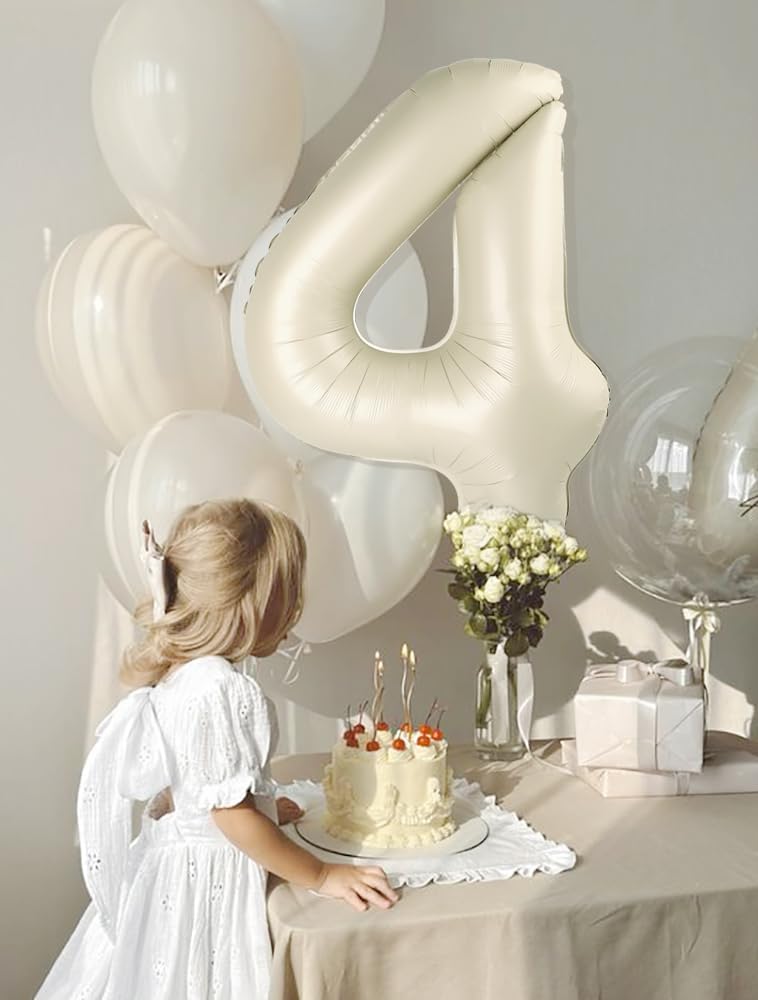 Skiennix 40-Inch Large Number Balloon - Cream White 4 Balloon for Birthday & Graduation Celebrations