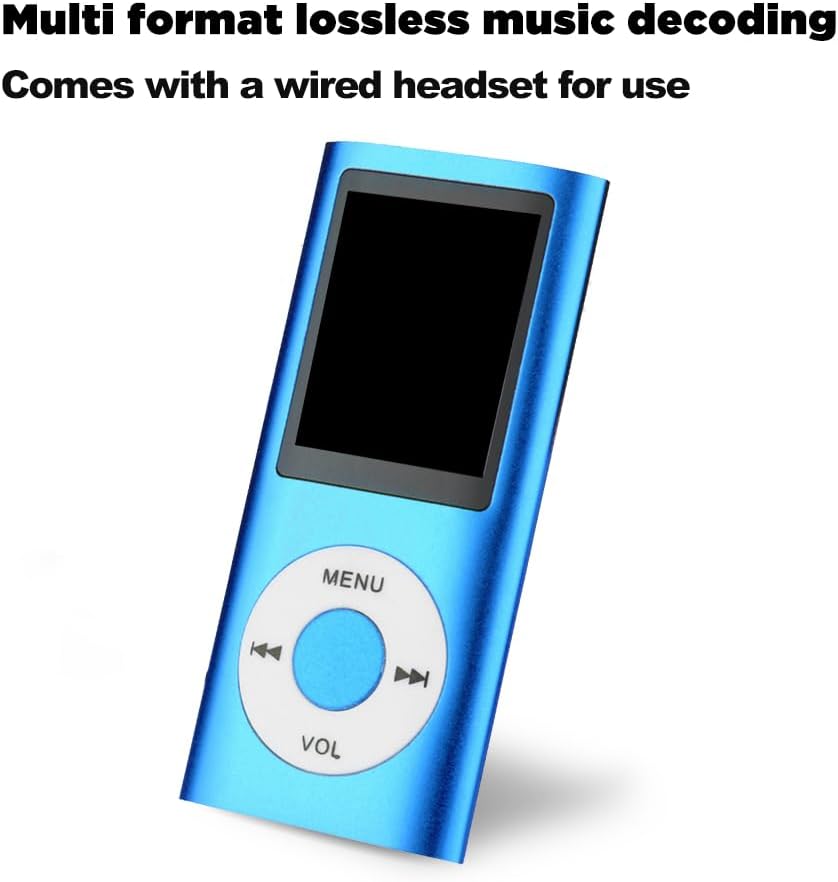 FKLBBLPM MP3 MP4 Portable Music Player, LCD Screen with Equalizer Display, MENU and VOL ControlsBlue