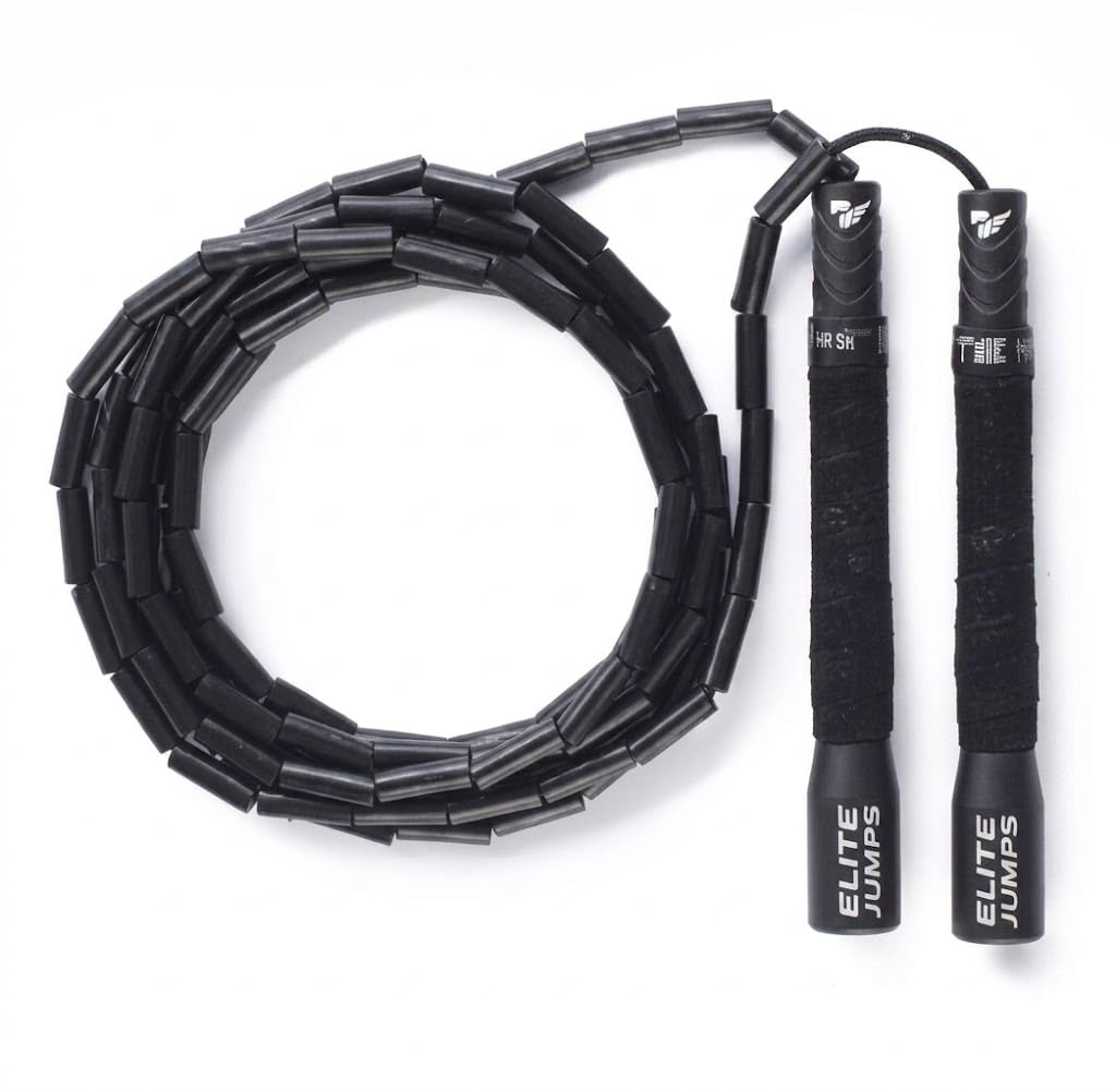 Elite Jumps 'Do Hard Things' 1" Beaded Jump Rope for Kids & Adults - Adjustable Length Fitness & Cardio Training - Durable Freestyle Skipping Rope with 8" Grip Handles - Black