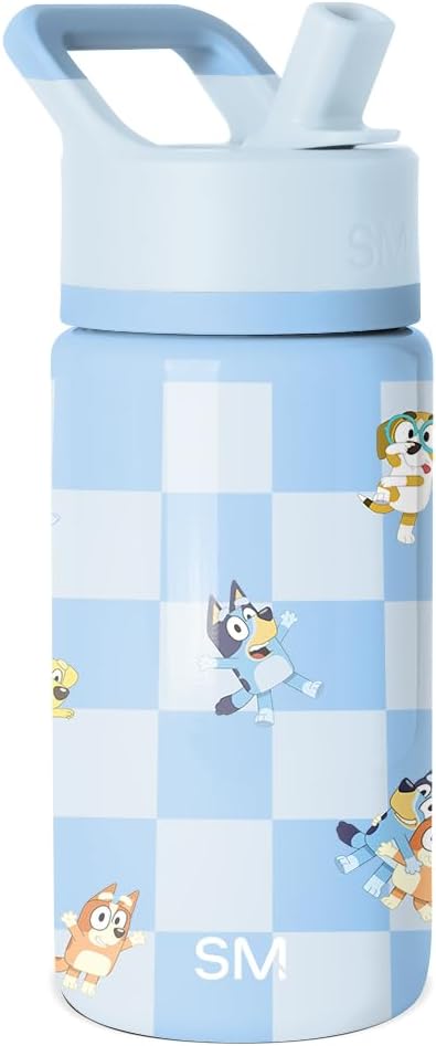 Simple Modern Kids Summit Water Bottle - Insulated 14oz Stainless Steel Tumbler with Straw Lid | Bluey Checkmate