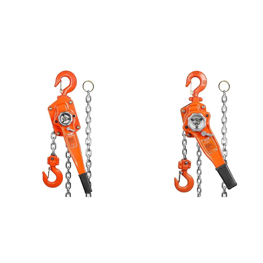 VEVOR Manual Lever Chain Hoist Bundle, Includes 3 Ton 6600 lbs 20 FT and 3/4 Ton 1650 lbs 10 FT Come Alongs, G80 Galvanized Carbon Steel with Weston Double-Pawl Brake