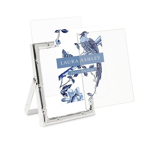 Laura Ashley 2x3 Silver Bamboo Metal Picture Frame (Vertical) with Pull-Out Easel Stand, Made for Tabletop, Counterspace, Shelf and Desk (2x3, Silver)
