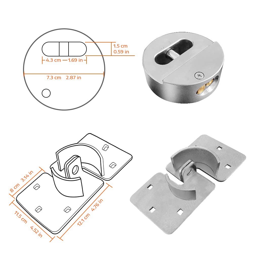 RESET-904 Heavy Duty Solid Steel Hidden Shackle Padlock with High Security Hasp, Anti-Cut Weatherproof Lock for Vans, Trucks, Trailers, Containers, Warehouses, and Sliding Doors - Silver