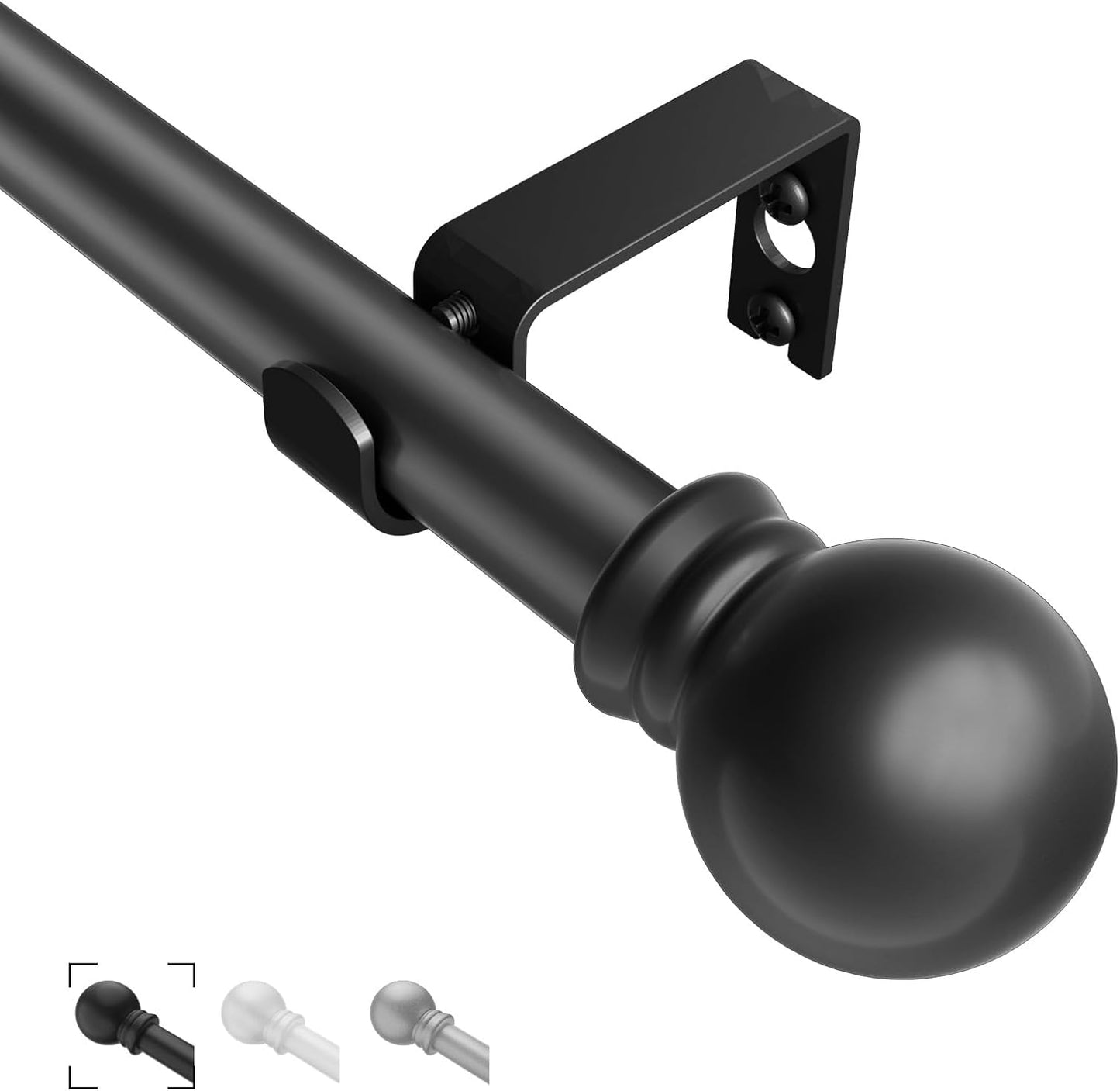 Skiennix Black Curtain Rods - Adjustable 36"-48" Decorative Drapery Rod for Bedroom & Living Room
