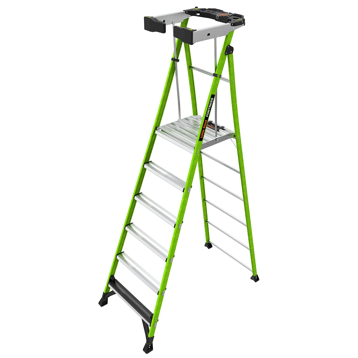 Fortress, 6' Model - ANSI Type IAA - 375 lb Rated, Fiberglass Platform Ladder with Ground CUE, Wraparound Enclosure, and Auto-Closing Gate