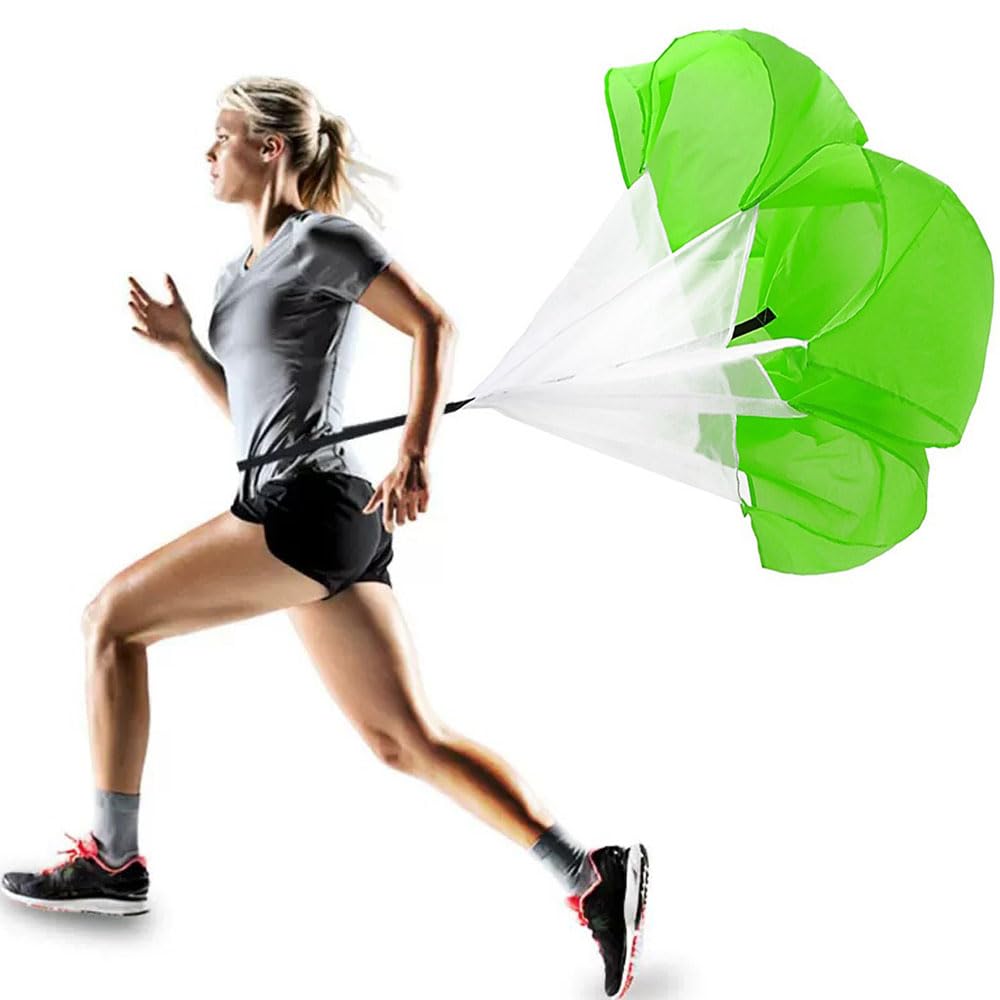 Qtopun 56 Inches Running Speed Training Parachute, Speed Chute Resistance Powerchute Umbrella with Adjustable Strap for Running, Football, Soccer Speed Training (Green)