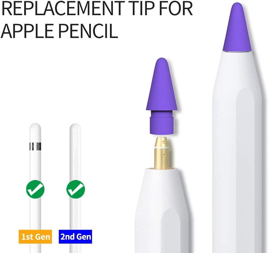 AWINNER 1st 2nd Pen Tip Compatible with Apple Pencil Tips & Generation Color Nib (Red/Yellow/Purple/Pink/Cyan)