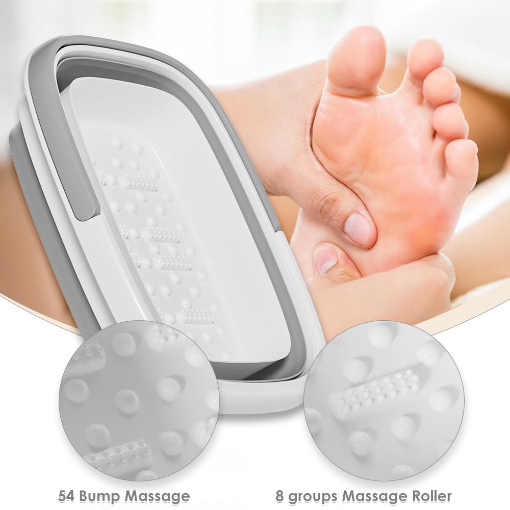 Beinilai Collapsible Foot Bath Basin for Soaking Feet,Foot Soak Tub,Plastic Foot Bucket with Handles and Massage Acupoint,Foldable Laundry Basket-Gery
