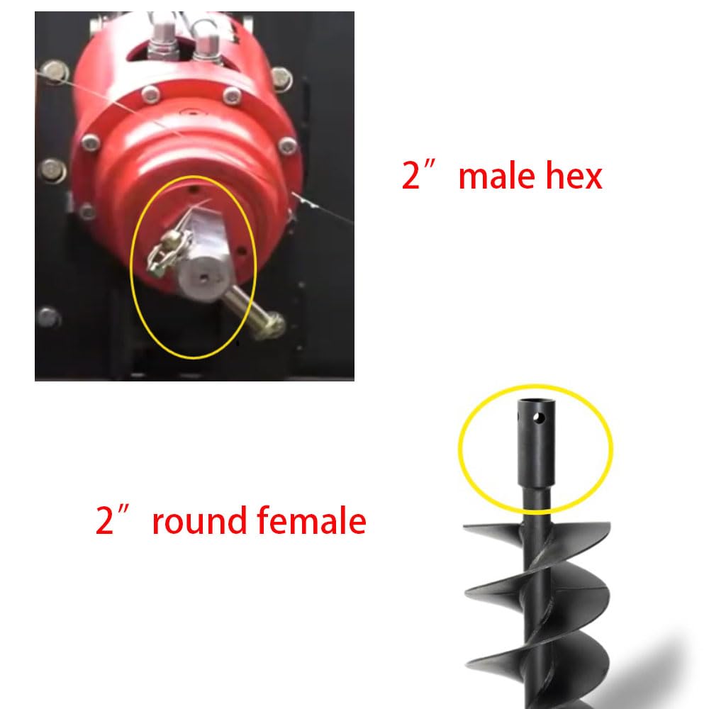 Auger Adapter 2 inch Female Hex to 2 inch Male Round Auger Shaft Bit Adapter Conversion Bolt Pin Auger Attachments