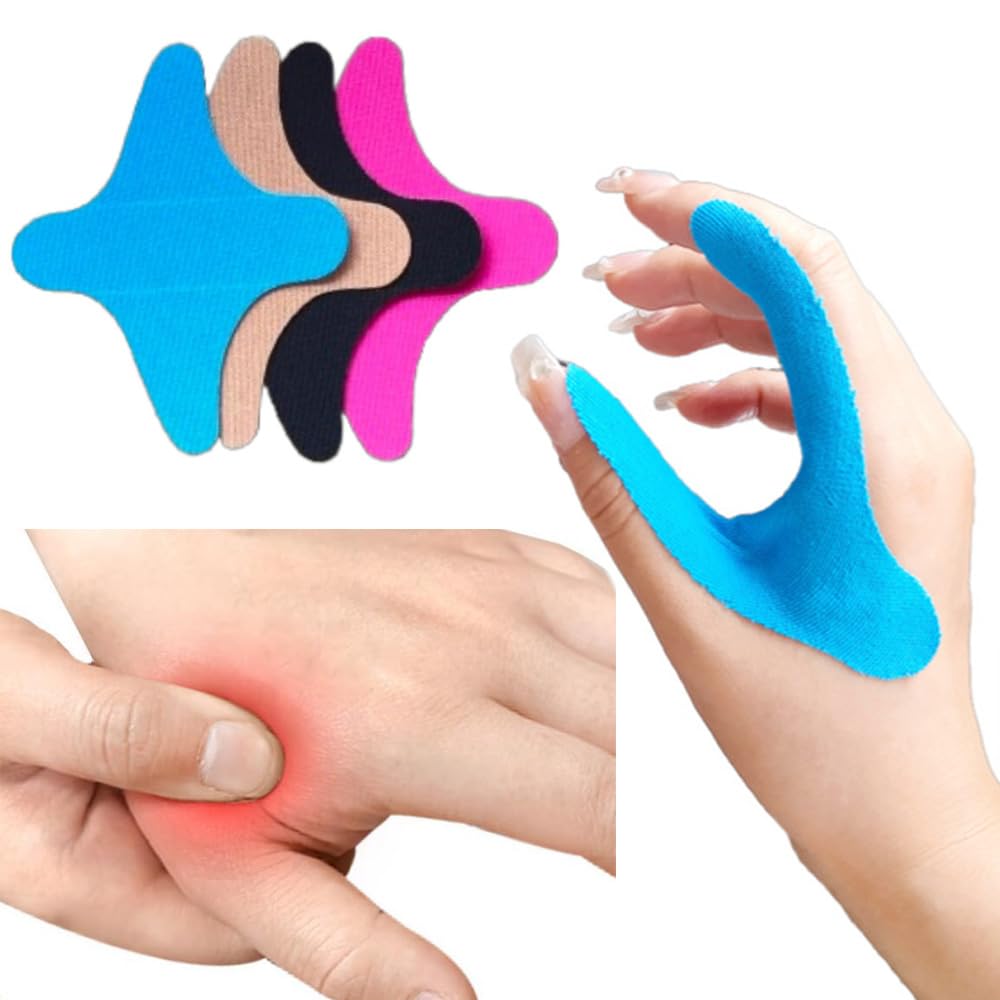 DeaHea 8 Pack Kinesiology Tape Hand Precut Strips Breathable Sports Tape Elastic Cotton Athletic Tape Hand Muscle Joint Support Kinetic Tape for Thumb Pain Relief Exercise Trigger Thumb Arthritis