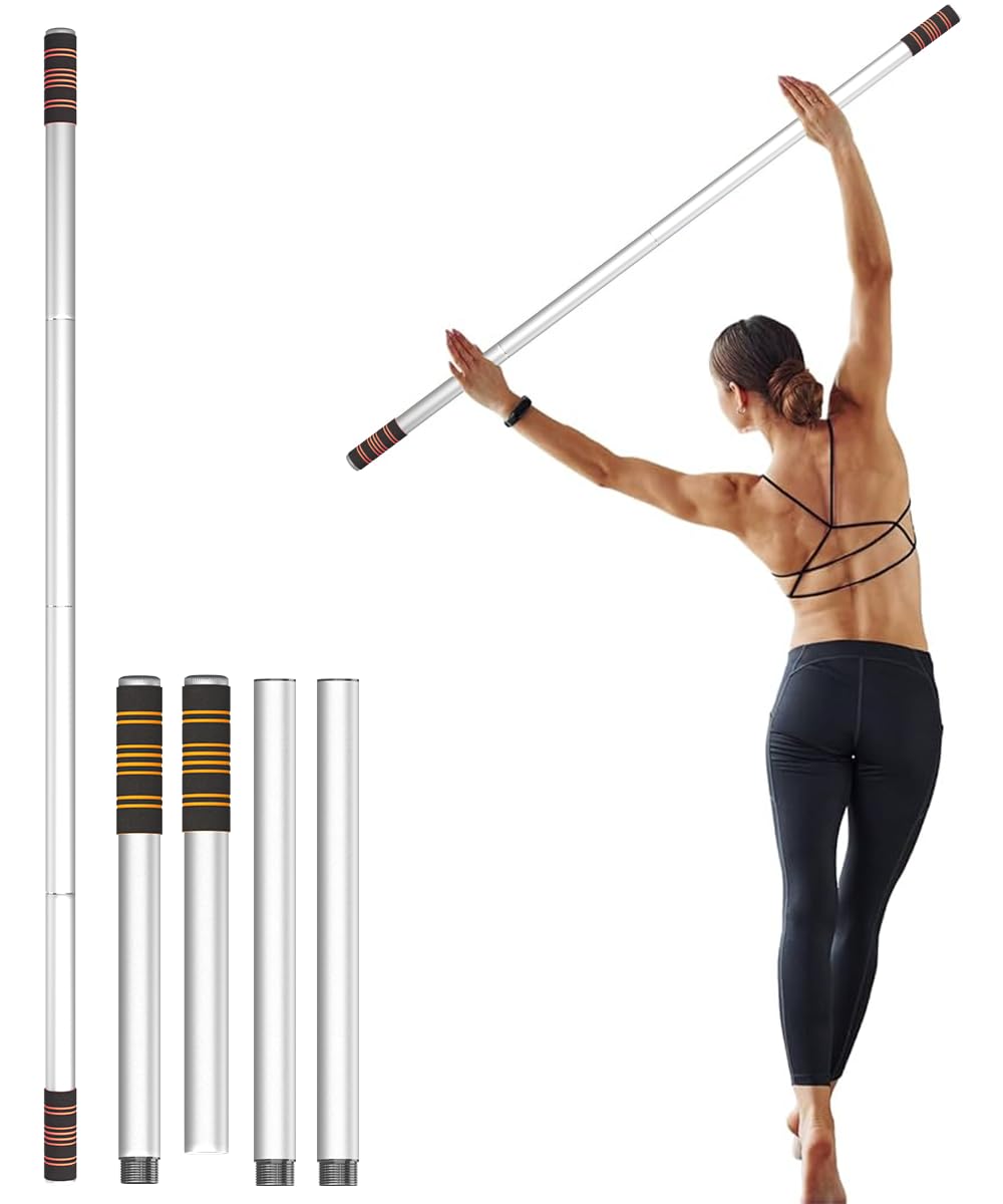 Queension 5 ft Yoga Stick Sturdy Steel, Portable Mobility Stick with Non-Slip Handle for Posture Correction, Balance, Physical Therapy, Exercise Stick with 4 Steel Rods for Stretching, Flexibility