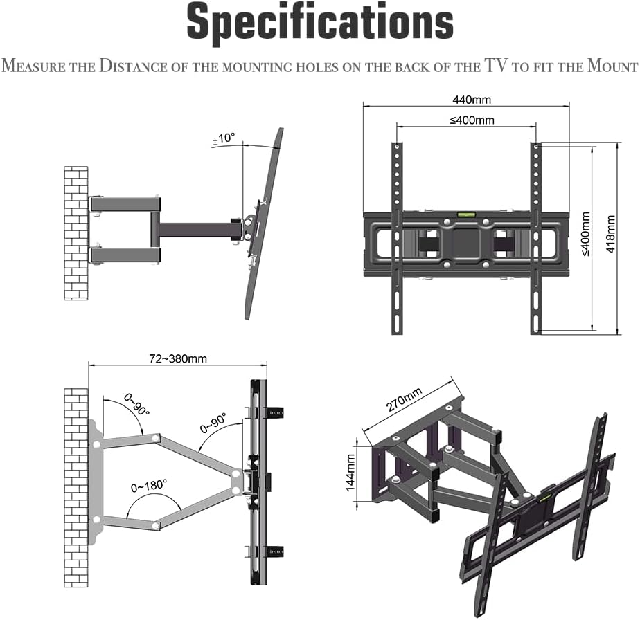 Generic 26-55 Inch 40Kg/Vesa400*400/Upper Lower-10~10 Double Pendulum Large Base TV Stand Bearing