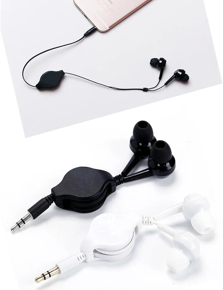 ThtRht 2 Pack 3.5mm MP3 Retractable Earbuds Wired Earphone Portable Plug Stereo in-Ear Headphone Wiring Ear Buds