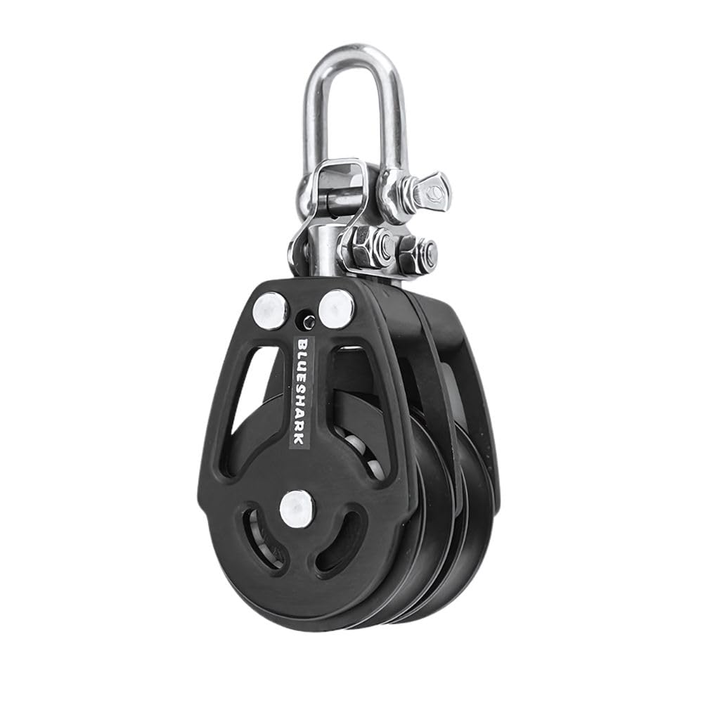 Blue Shark 2254-38 mm Fixed Double Aluminum Sailing Block - Max Line: 3/8” (10 mm), Safe Working Load (SWL): 1600 lbs, Breaking Load: 2850 lbs (1-Pack)