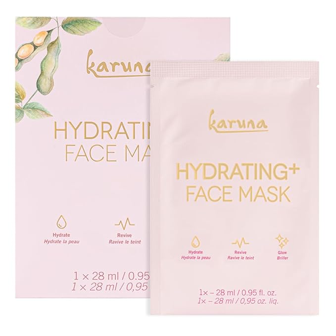 Karuna - Hydrating+ Facial Mask for Well-Moisturized & Hydrated Skin, Glow-Enhancing Facial Skin Care Products, Hydrating Face Masks with Natto, Niacinamide & Sodium Lactate, 1 Pack