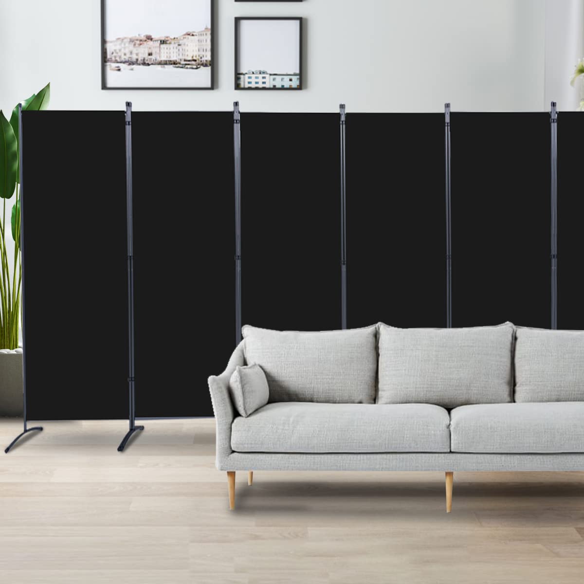 JVVMNJLK Indoor Room Divider, Portable Office Partition Privacy Screen - 6 Panel Folding Wall for Room Separator, 204" W x 71.3" H, Black