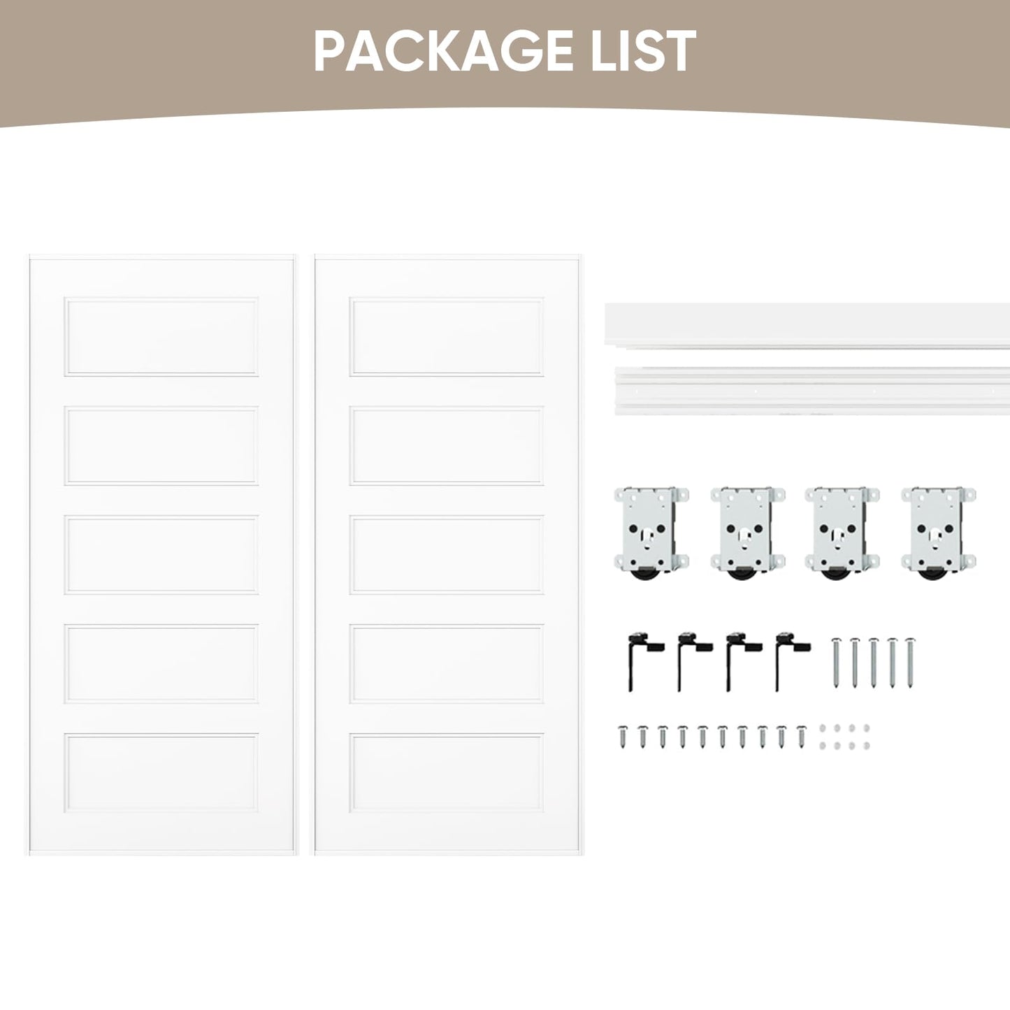 BARNSMITH 72x80 in 5-Panel Bypass Sliding Closet Door, Steel Frame White Primed Bypass Door with Top & Bottom Track Hardware Kits, Paintable and Lightweight