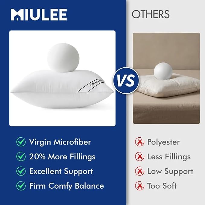 MIULEE 22x22 Inch Pillows Inserts, Pack of 4 Down Alternative Virgin Filling Comfy Support Throw Pillows for Sofa Couch Bed
