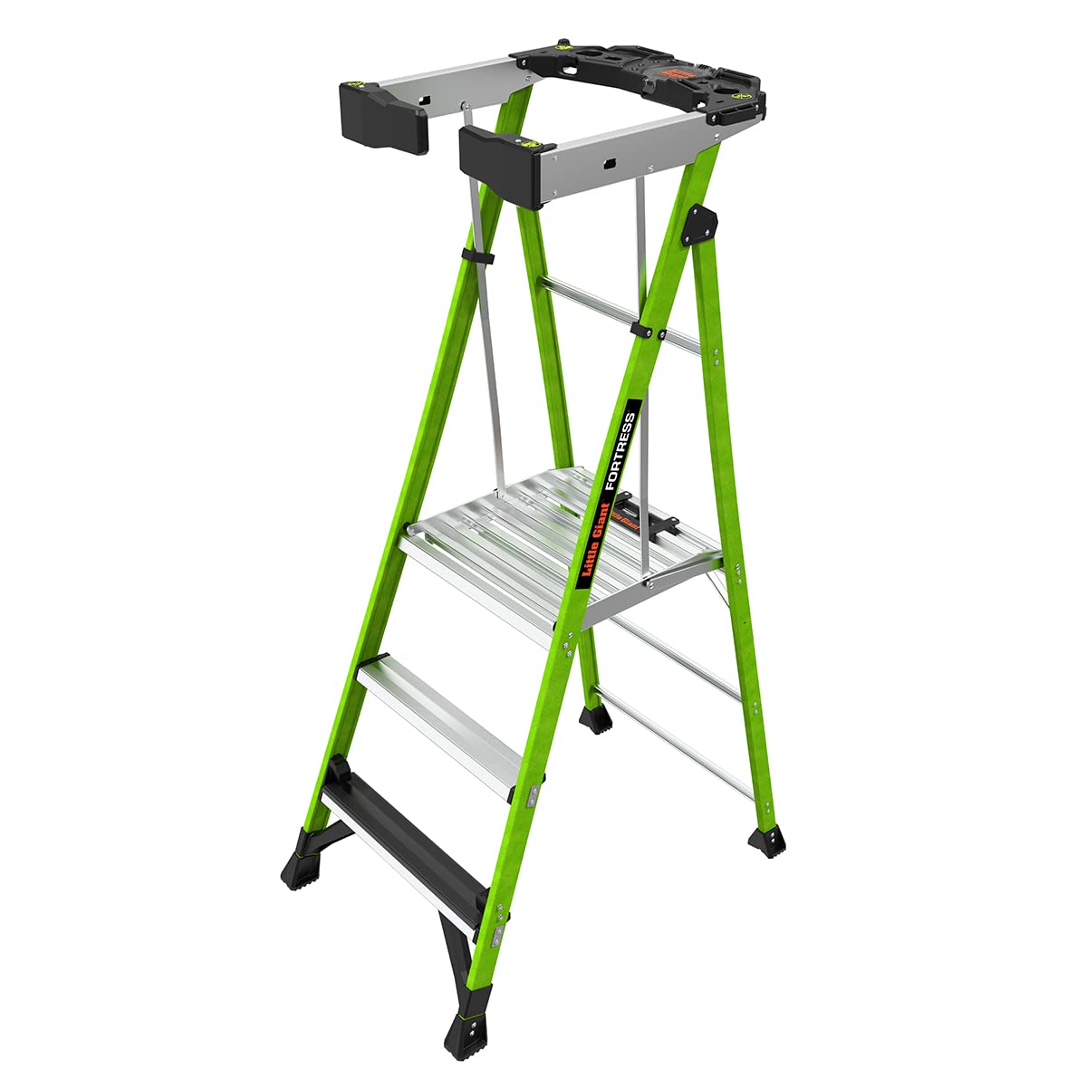 Fortress, 3' Model - ANSI Type IAA - 375 lb Rated, Fiberglass Platform Ladder with Ground CUE, Wraparound Enclosure, and Auto-Closing Gate