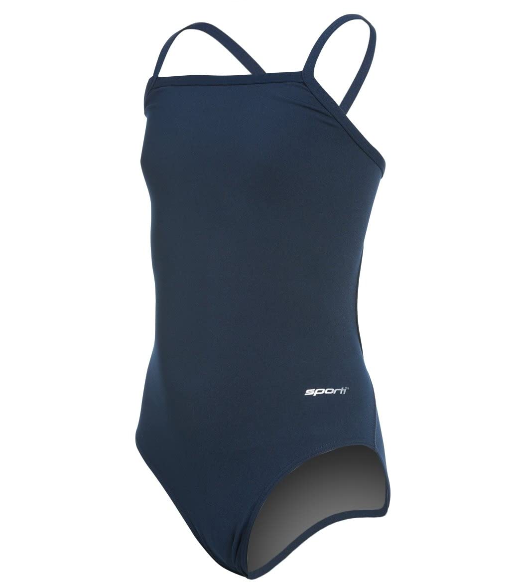 Sporti HydroLast Girl’s Athletic One Piece Swimsuit – Chlorine-Resistant 4-Way Stretch, UPF 50, Fully Lined Training, Swim Team & Competitive Bathing Suit - Navy - 22