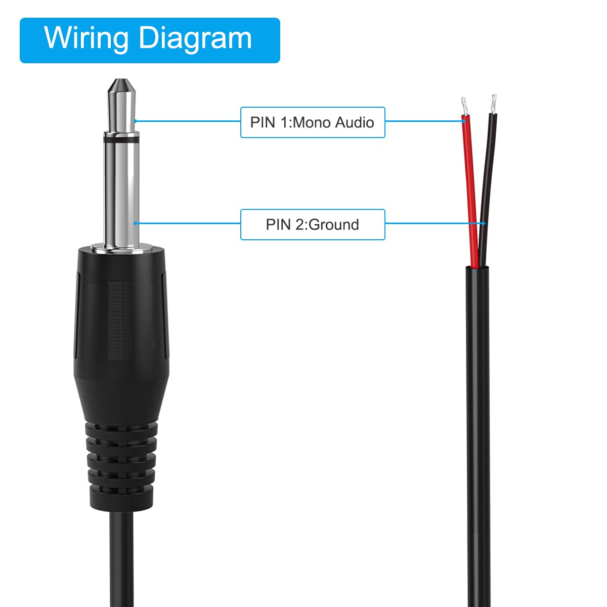 SIOCEN 3.5mm 2 1/8" 3.5mm Replacement Male Jack to Bare Wire Open End TS Pole Mono Jack Plug Connector AUX Audio Cable