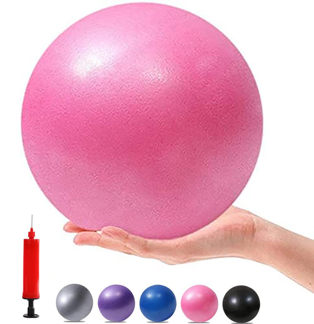MOMPLUS Exercise Pilates Mini Yoga Balls Barre Small for Home Stability Squishy Training Physical Therapy Improves Balance with Pump(Pink, 6 Inch)