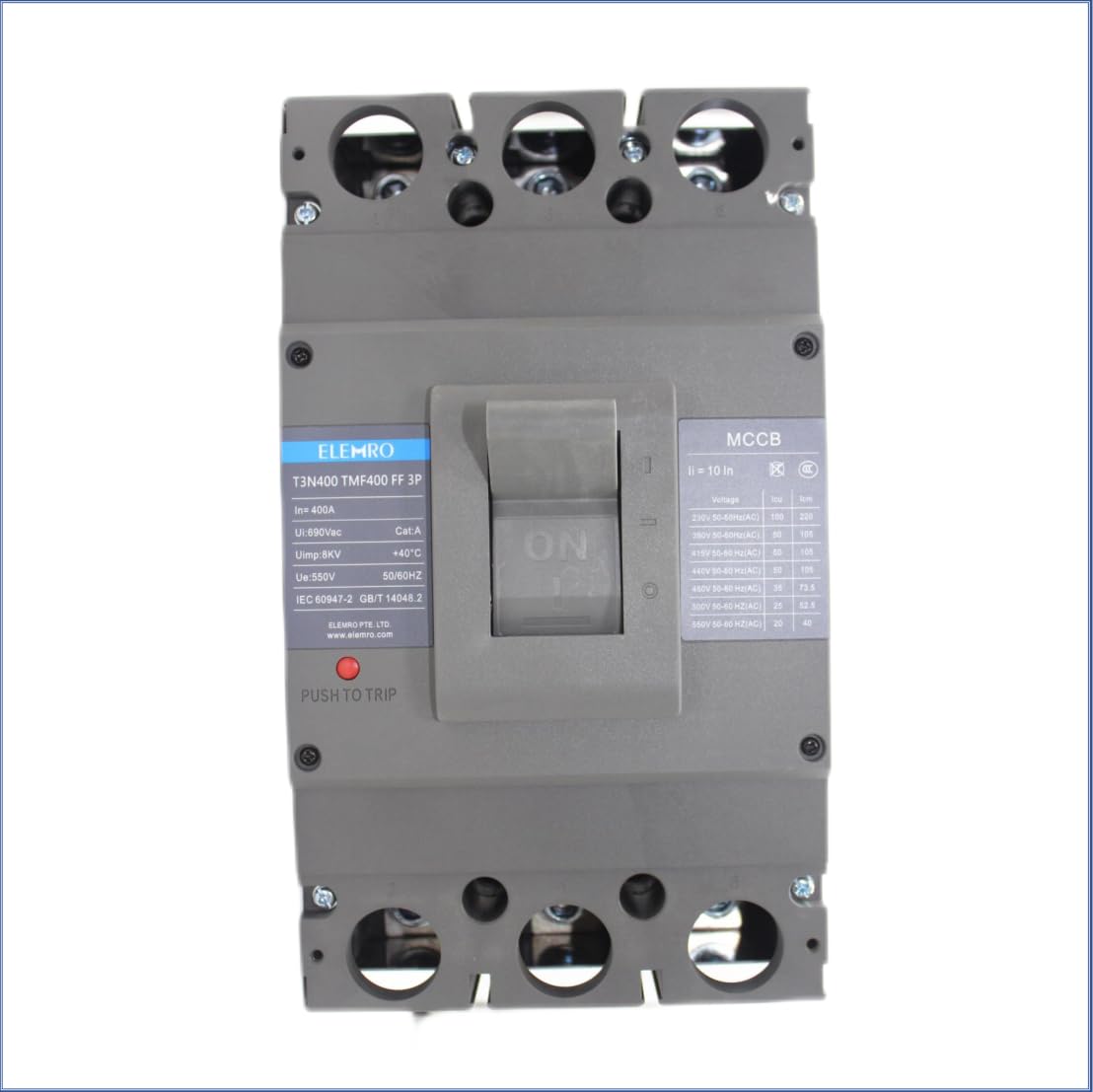 ELEMRO MCCB Molded Case Circuit Breaker, 230V-550V AC, 80A-630A, 36KA Breaking Capacity, 3-Pole, Thermal Magnetic Release (400A)