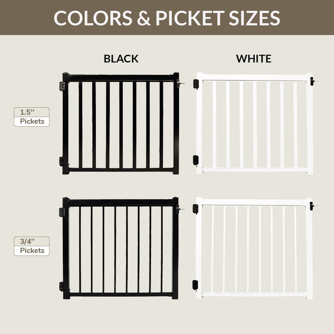 Gate Kit (3/4" pickets, White) Aluminum Deck Gate Kit - Build-to-Fit Hardware-Mounted Gate for Deck/Patio – Fits Openings Up to 48" Wide – Hinges & Latch Included (42" H)