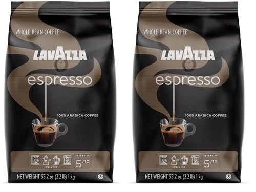 Lavazza Espresso Whole Bean Coffee - Medium Roast 100% Arabica | 2.2 lb Bag (Pack of 2)