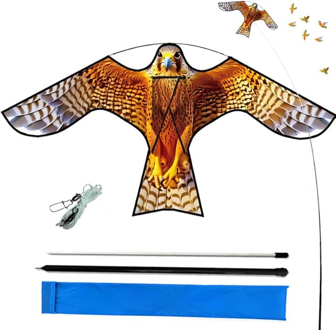HENGDA KITE Bird Hawk Flying Kite with Pole Crops Farm Protector Bird Scarer Flying Kite with 4m Pole Yellow