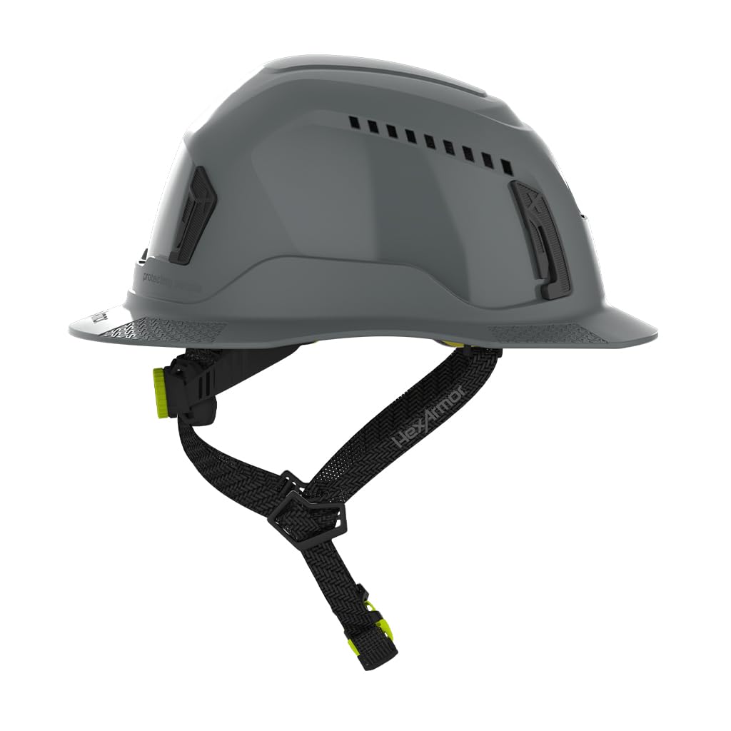HexArmor |MIPS Safety System Fill-Brim Vented, 4-pt Chin Strap Hard Hat | Ceros XT400 Type 2 Class C Safety Helmet | Grey