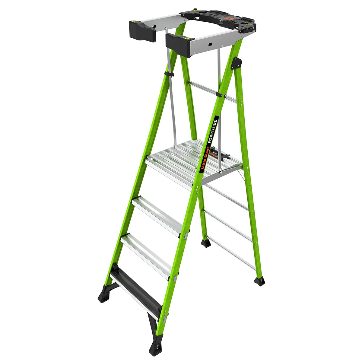 Fortress, 4' Model - ANSI Type IAA - 375 lb Rated, Fiberglass Platform Ladder with Ground CUE, Wraparound Enclosure, and Auto-Closing Gate