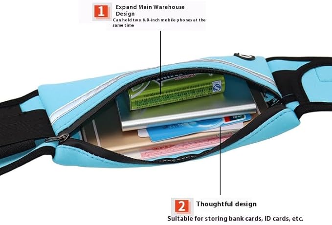 Adjustable Elastic Fitness Fanny Pack for Sports, Running Belt Waist Pack, Waterproof Sports Fanny Pack,Outdoor card wallet，Leisure travel wallet，5 color options available (blue)