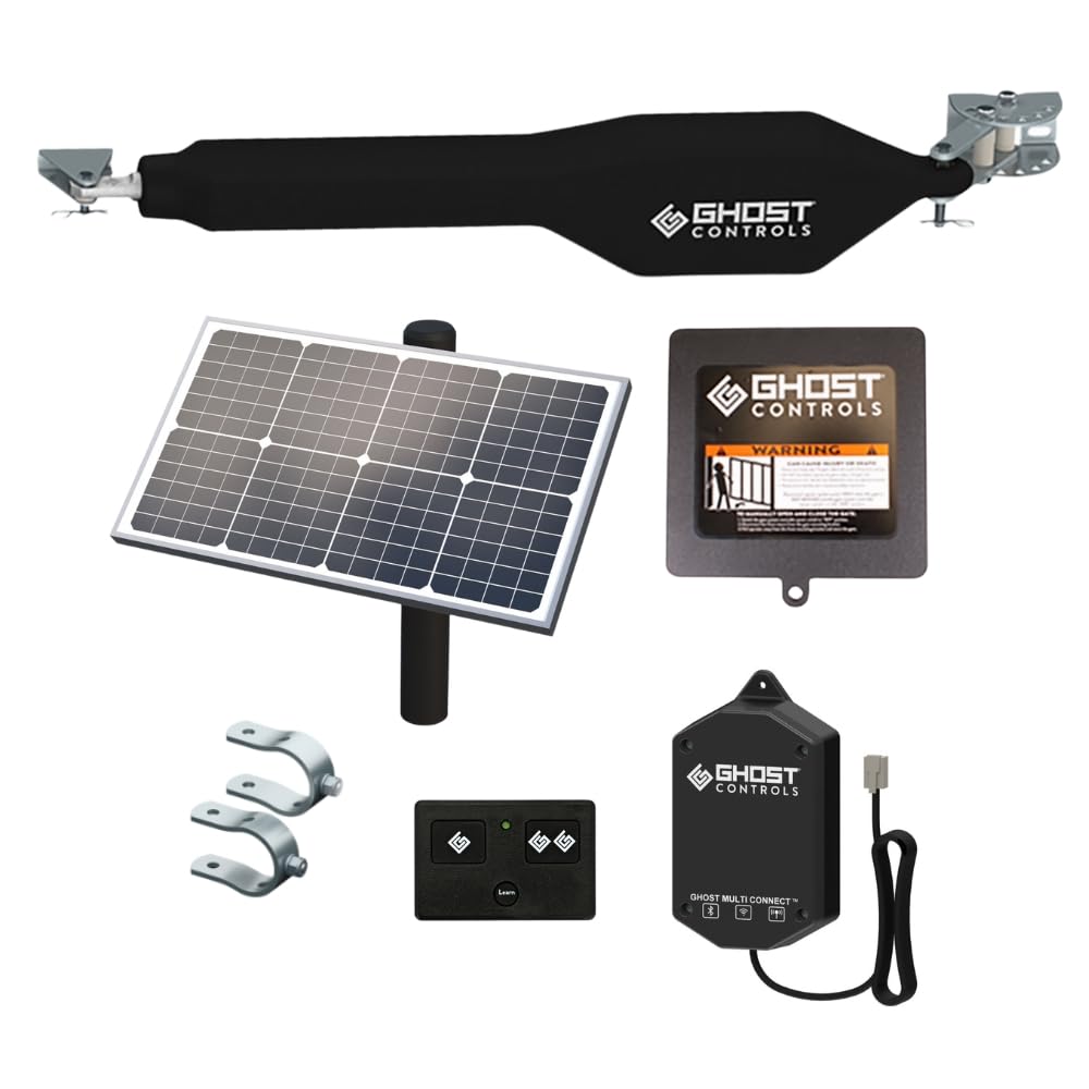 Ghost Controls Heavy Duty Single Solar Automatic Gate Opener Smart Bundle with 30w Solar Panel and MultiConnect