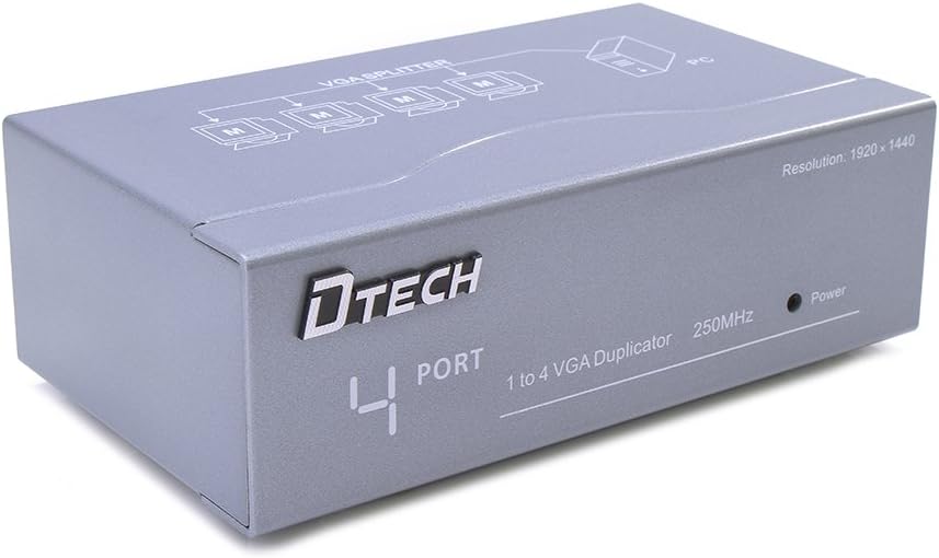 DTECH 4 1 Powered Port VGA Splitter Box Video Distribution Duplicator for PC to Multiple Monitors Projector